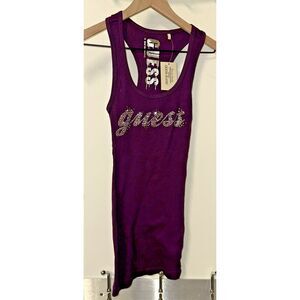Guess Women‎ Size Small Tank Top Dark Violet Rhinestone Metallic Y2K Retro
